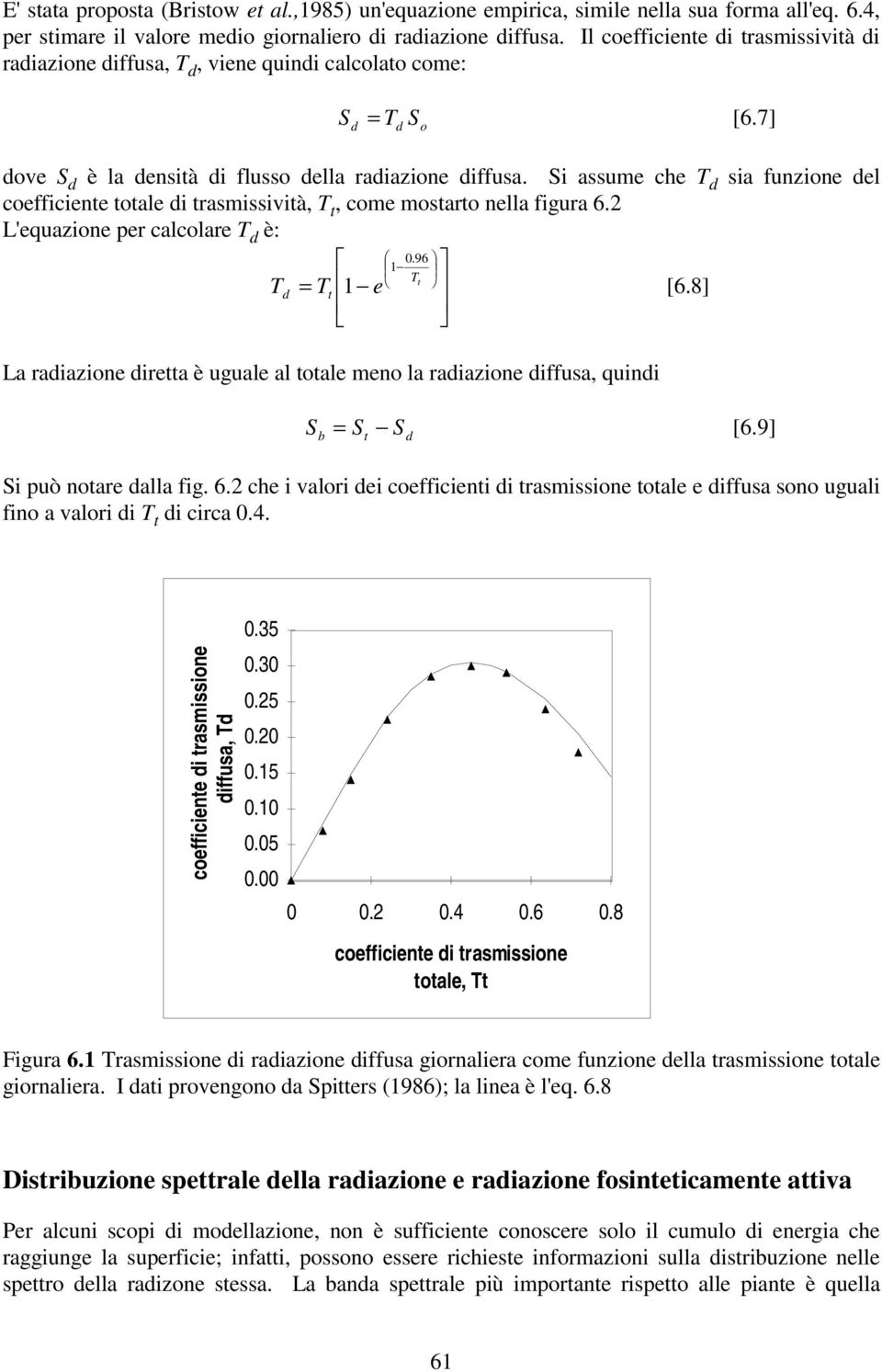 Si ssume che T d si funzione del coefficiene ole di rsmissivià, T, come mosro nell figur 6.2 L'equzione per clcolre T d è: 0.96 1 = T T d T 1 e [6.