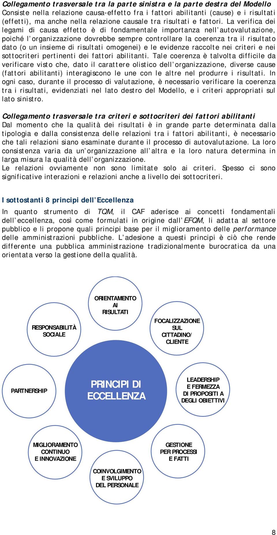 La verifica dei legami di causa effetto è di fondamentale importanza nell autovalutazione, poiché l organizzazione dovrebbe sempre controllare la coerenza tra il risultato dato (o un insieme di