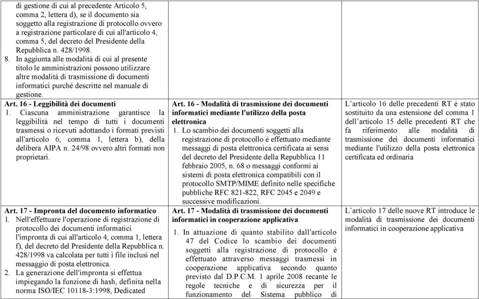 In aggiunta alle modalità di cui al presente titolo le amministrazioni possono utilizzare altre modalità di trasmissione di documenti informatici purché descritte nel manuale di gestione. Art.