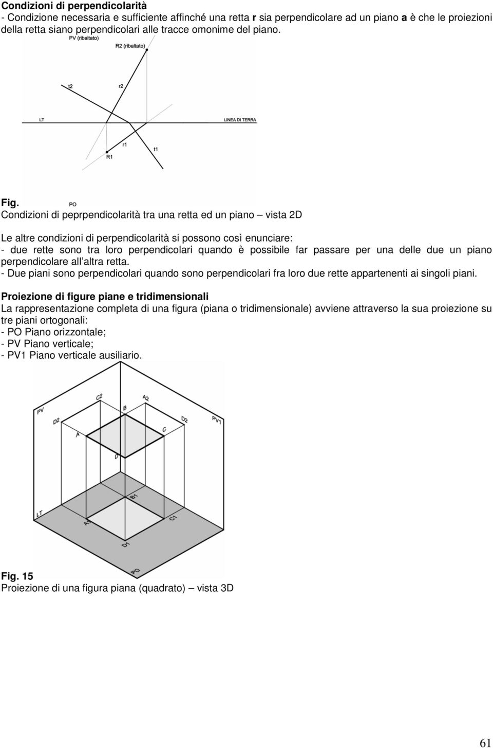 Condizioni di peprpendicolarità tra una retta ed un piano vista 2D Le altre condizioni di perpendicolarità si possono così enunciare: - due rette sono tra loro perpendicolari quando è possibile far