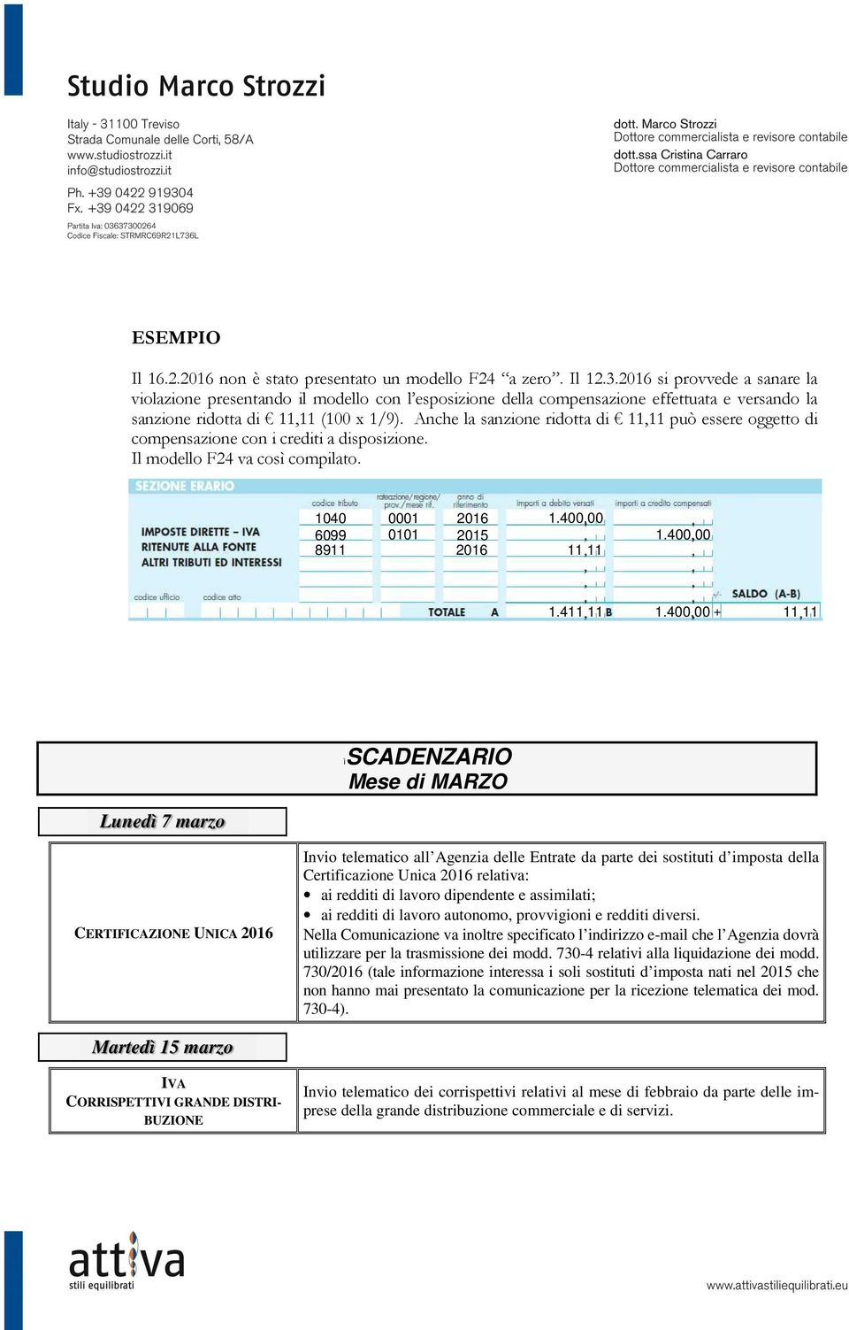 Anche la sanzione ridotta di 11,11 può essere oggetto di compensazione con i crediti a disposizione. Il modello F24 va così compilato. 1040 0001 2016 1.400,00 6099 0101 2015 1.