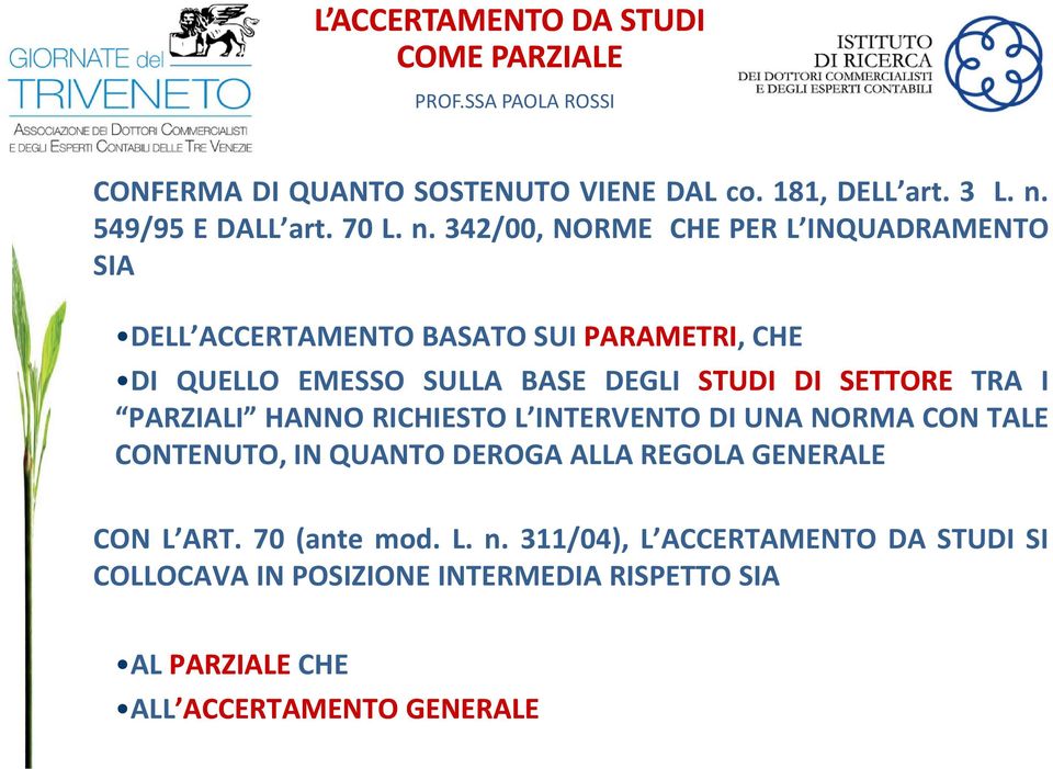 342/00, NORME CHE PER L INQUADRAMENTO SIA DELL ACCERTAMENTO BASATO SUI PARAMETRI,CHE DI QUELLO EMESSO SULLA BASE DEGLI STUDI DI