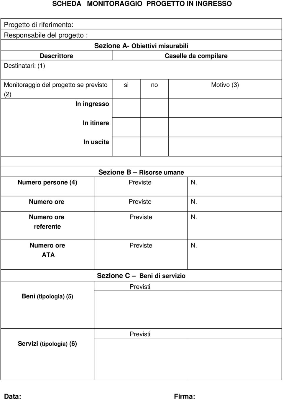 ingresso si no Motivo (3) In itinere In uscita Sezione B Risorse umane Numero persone (4) Previste N.