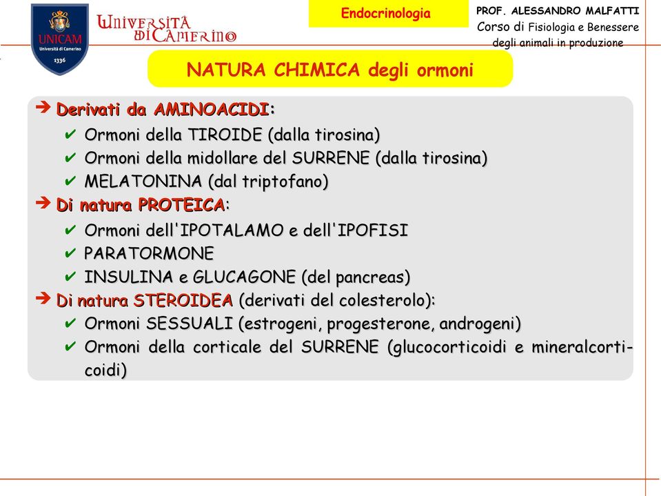 dell'ipofisi PARATORMONE INSULINA e GLUCAGONE (del pancreas) Di natura STEROIDEA (derivati del colesterolo):