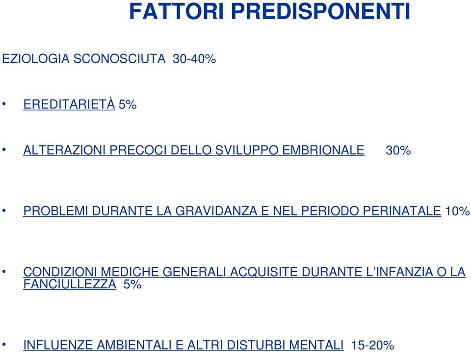 GRAVIDANZA E NEL PERIODO PERINATALE 10% CONDIZIONI MEDICHE GENERALI