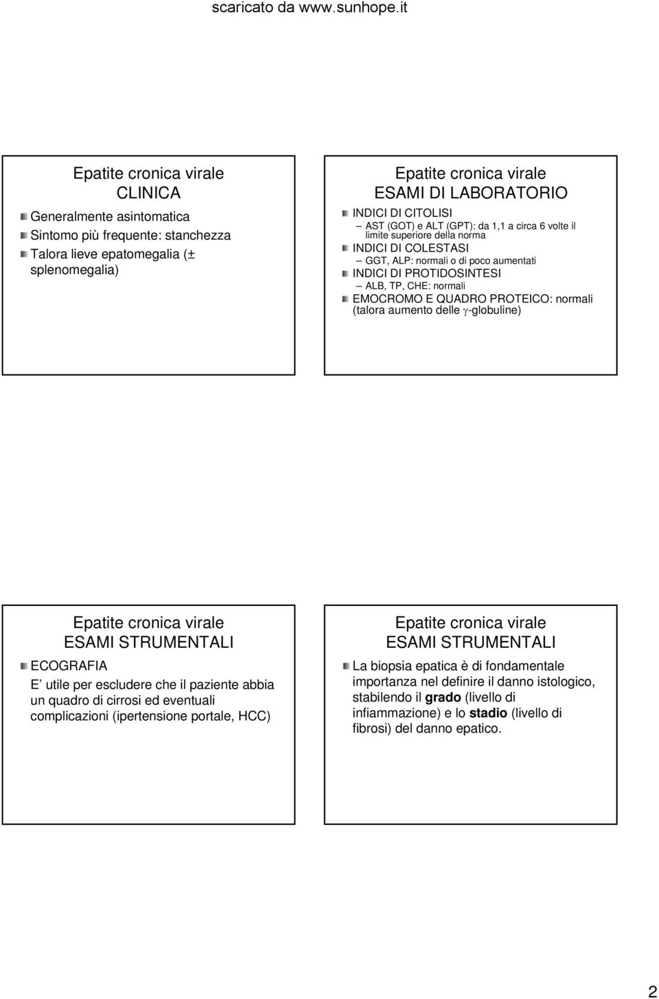 QUADRO PROTEICO: normali (talora aumento delle γ-globuline) Epatite cronica virale ESAMI STRUMENTALI ECOGRAFIA E utile per escludere che il paziente abbia un quadro di cirrosi ed eventuali