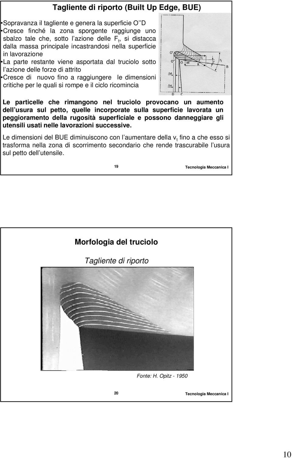 per le quali si rompe e il ilo riominia Le partielle he rimangono nel truiolo provoano un aumento dell usura sul petto,, quelle inorporate sulla superfiie lavorata un peggioramento della rugosità