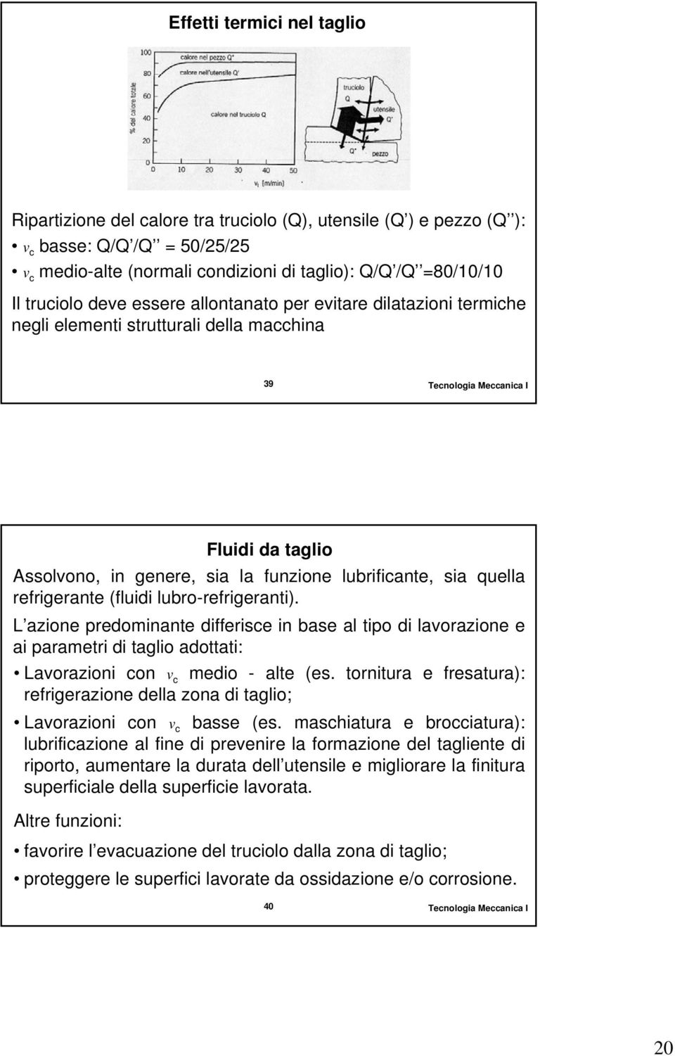 lubro-refrigeranti). L azione predominante differise in base al tipo di lavorazione e ai parametri di taglio adottati: Lavorazioni on v medio - alte (es.