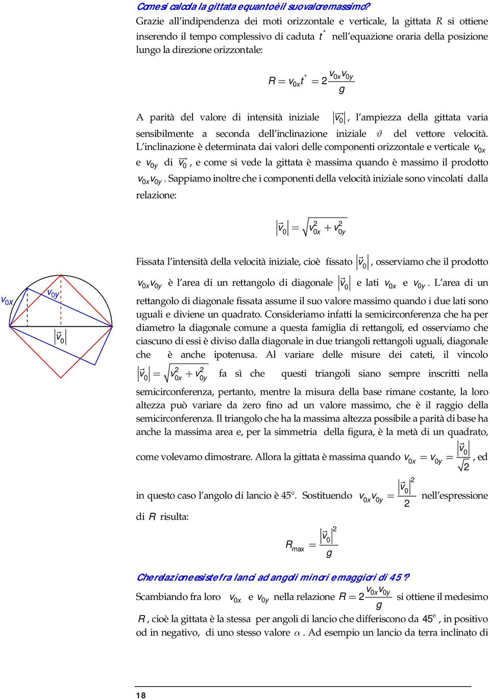 del vlore di intensità inizile v, l mpiezz dell ittt vri sensibilmente second dell inclinzione inizile del vettore velocità.