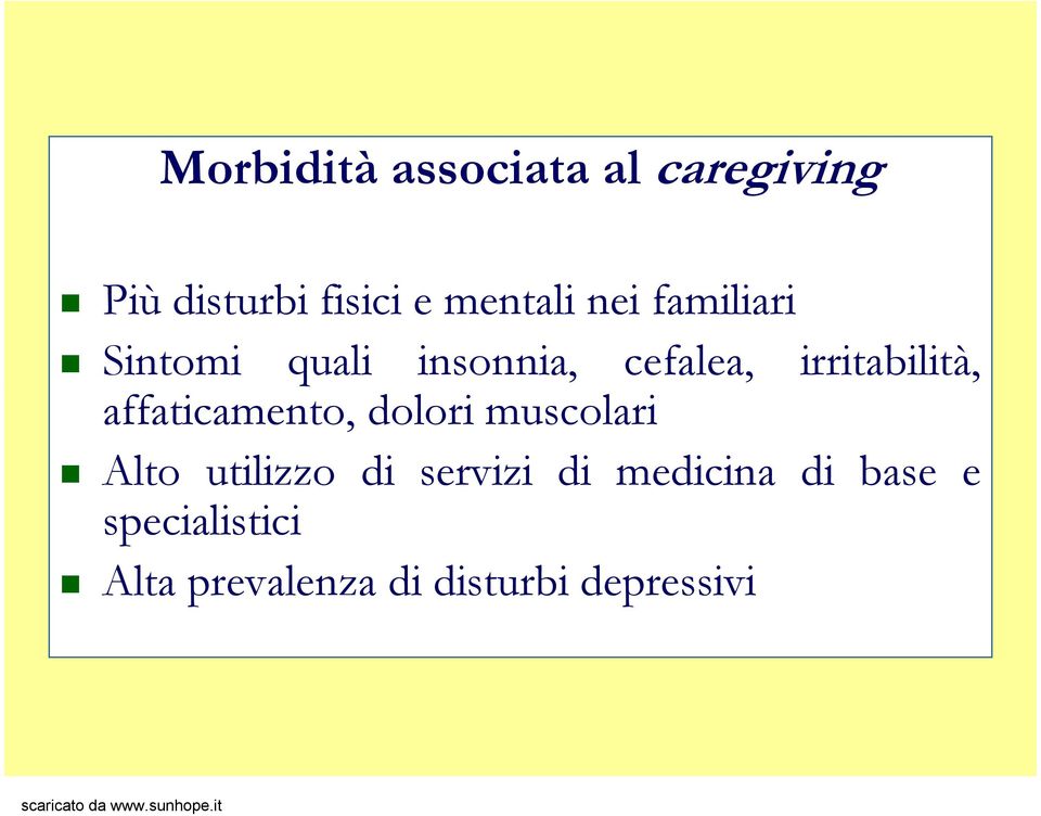 affaticamento, dolori muscolari Alto utilizzo di servizi di