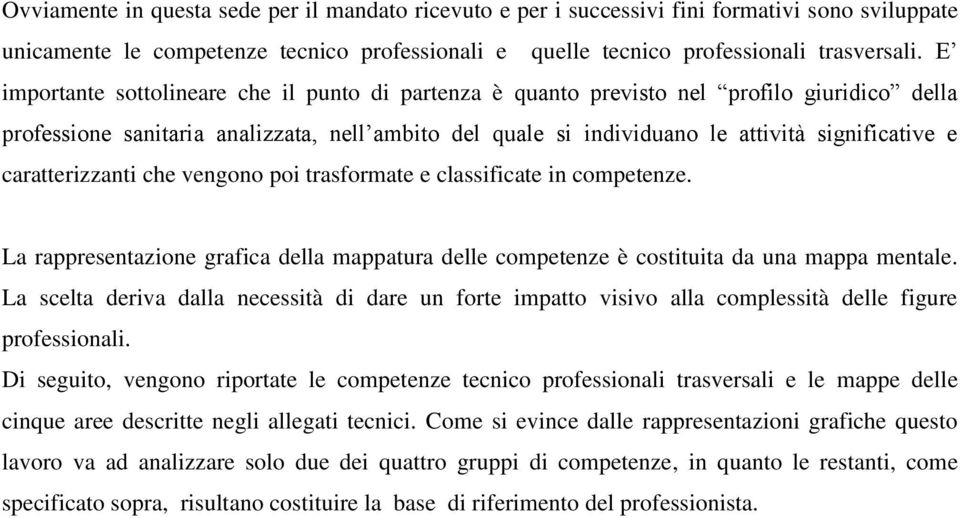 caratterizzanti che vengono poi trasformate e classificate in competenze. La rappresentazione grafica della mappatura delle competenze è costituita da una mappa mentale.