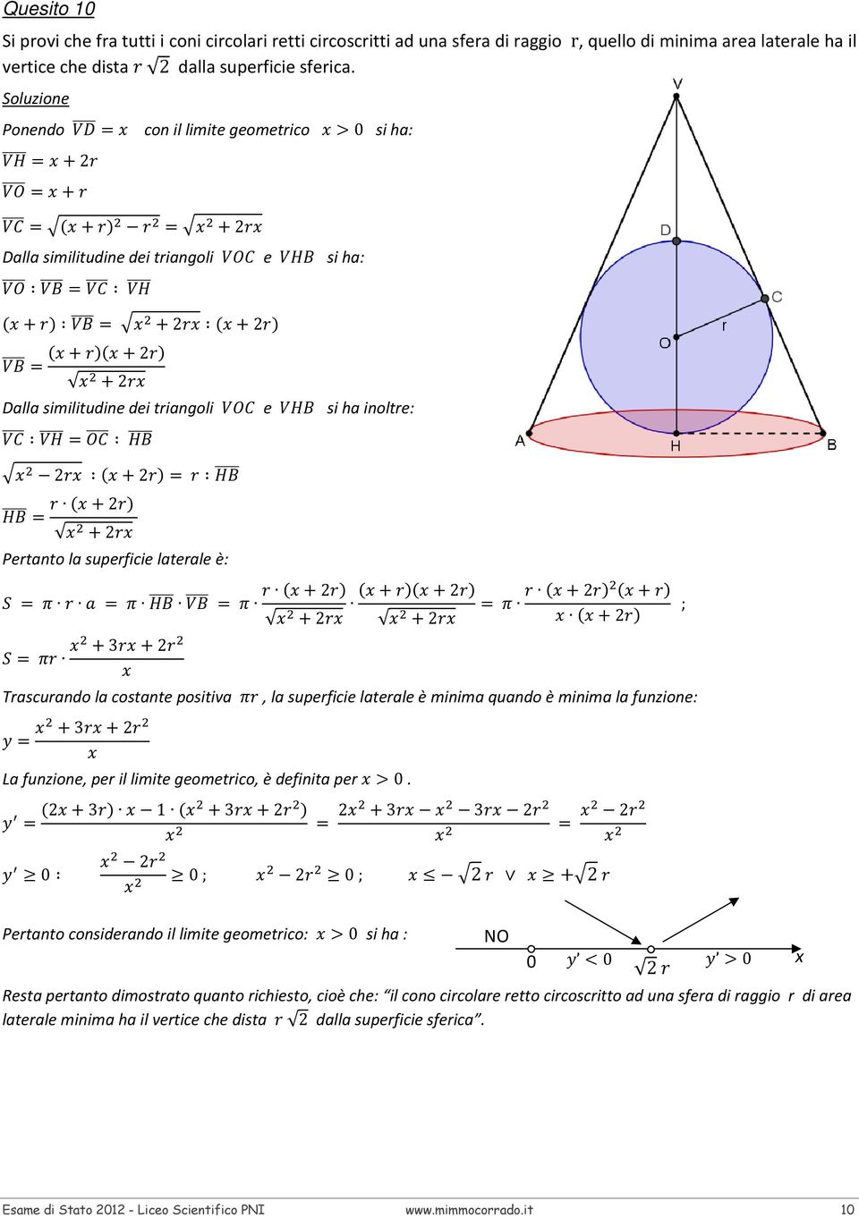 superficie laterale è: = = = + + ++ = + + + + = +3+ Trascurando la costante positiva, la superficie laterale è minima quando è minima la funzione: = +3+ La funzione, per il limite geometrico, è