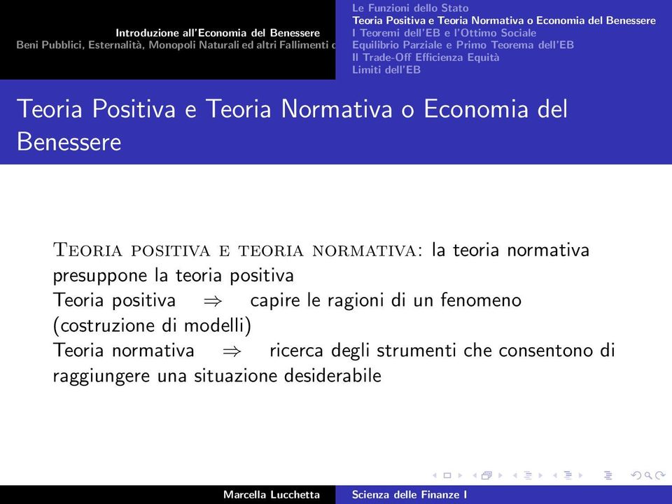 dell EB Teoria Positiva e Teoria Normativa o Economia del Benessere Teoria positiva e teoria normativa: la teoria normativa presuppone la teoria positiva Teoria