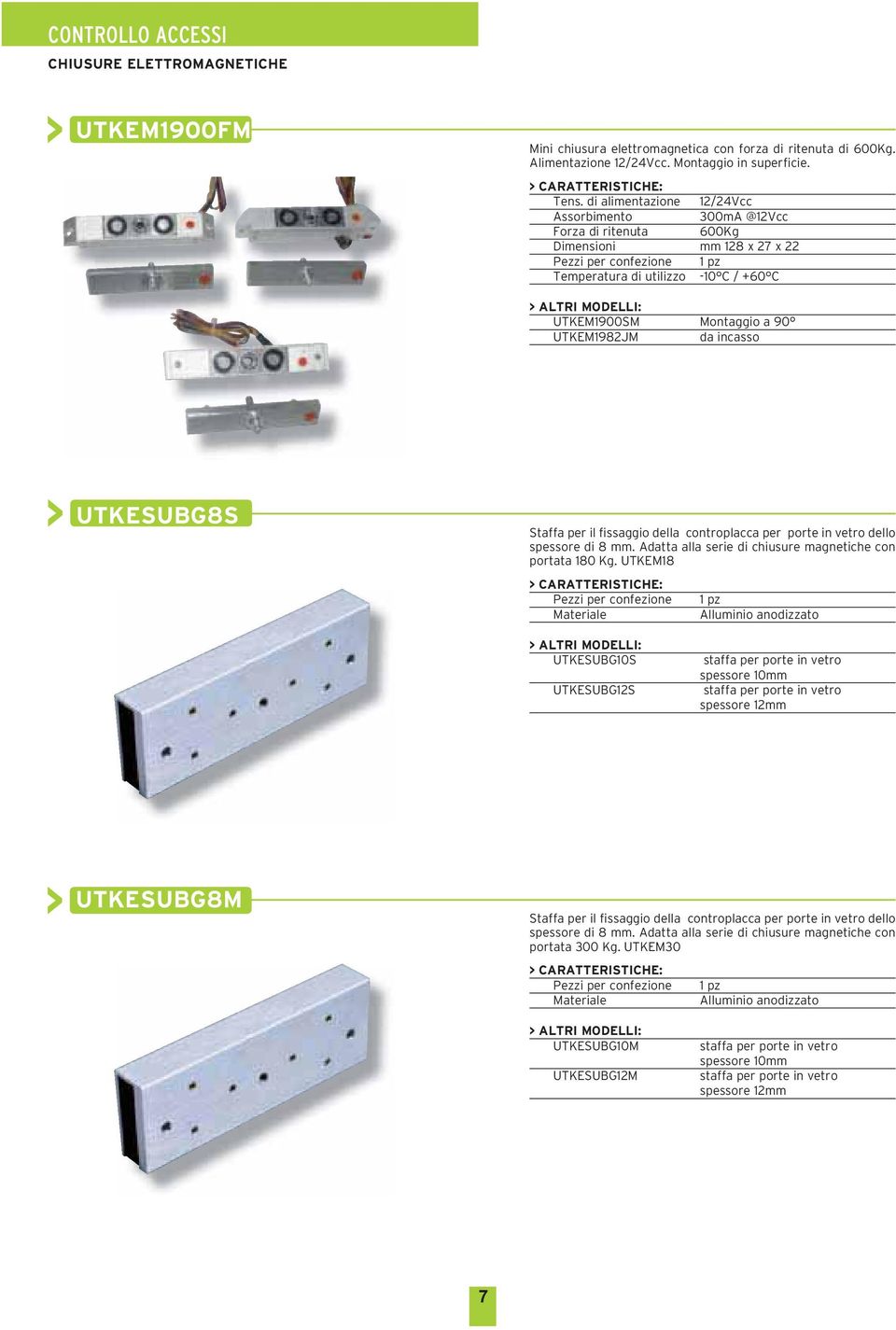 controplacca per porte in vetro dello spessore di 8 mm. Adatta alla serie di chiusure magnetiche con portata 180 Kg.