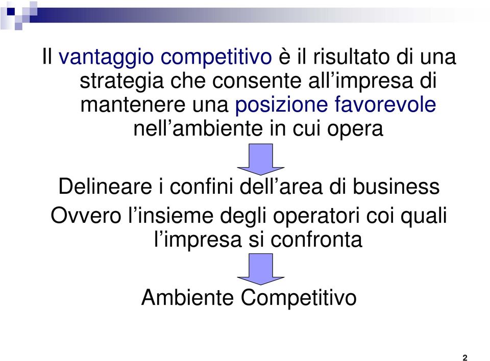 cui opera Delineare i confini dell area di business Ovvero l insieme