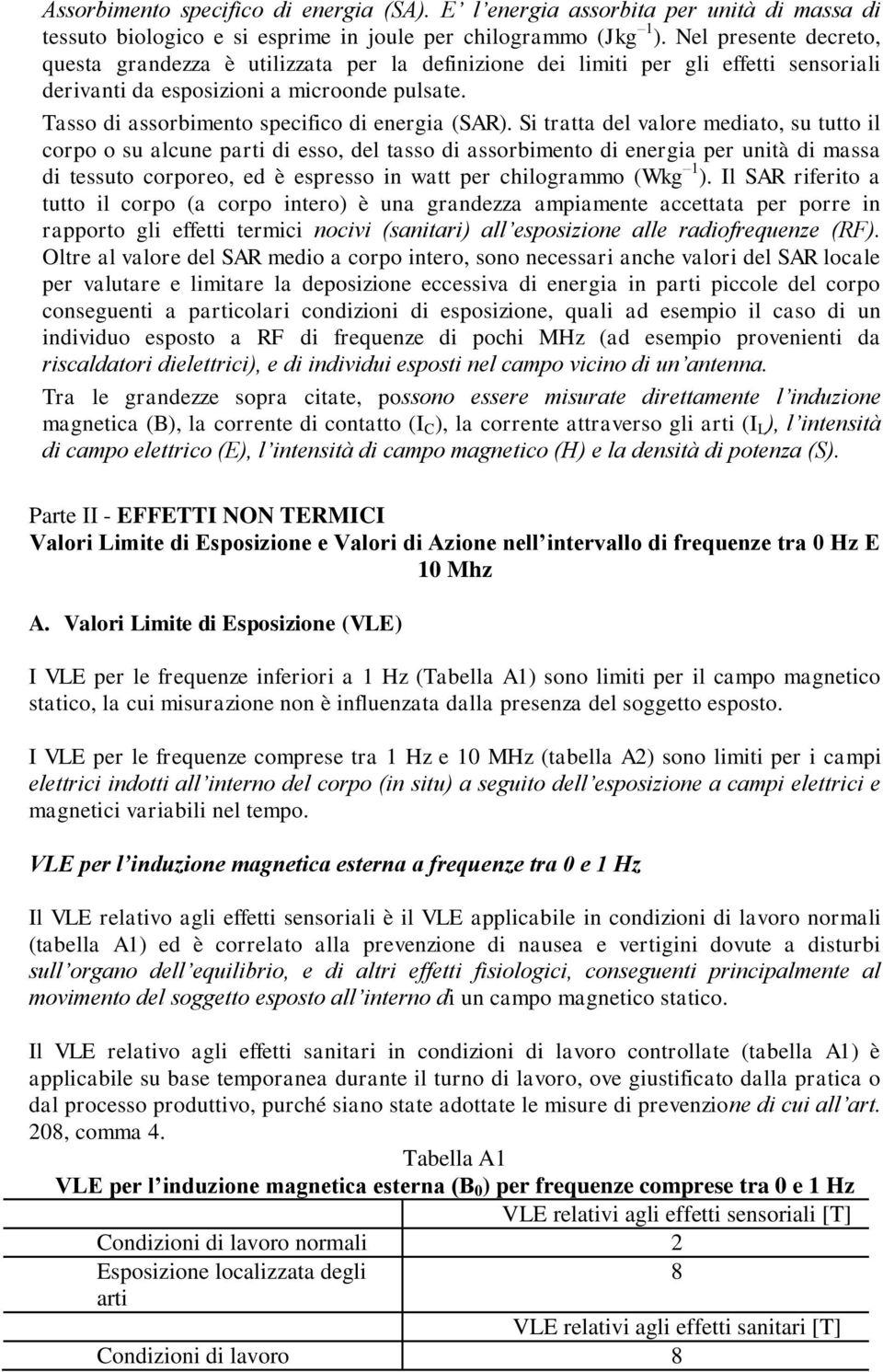 Tasso di assorbimento specifico di energia (SAR).