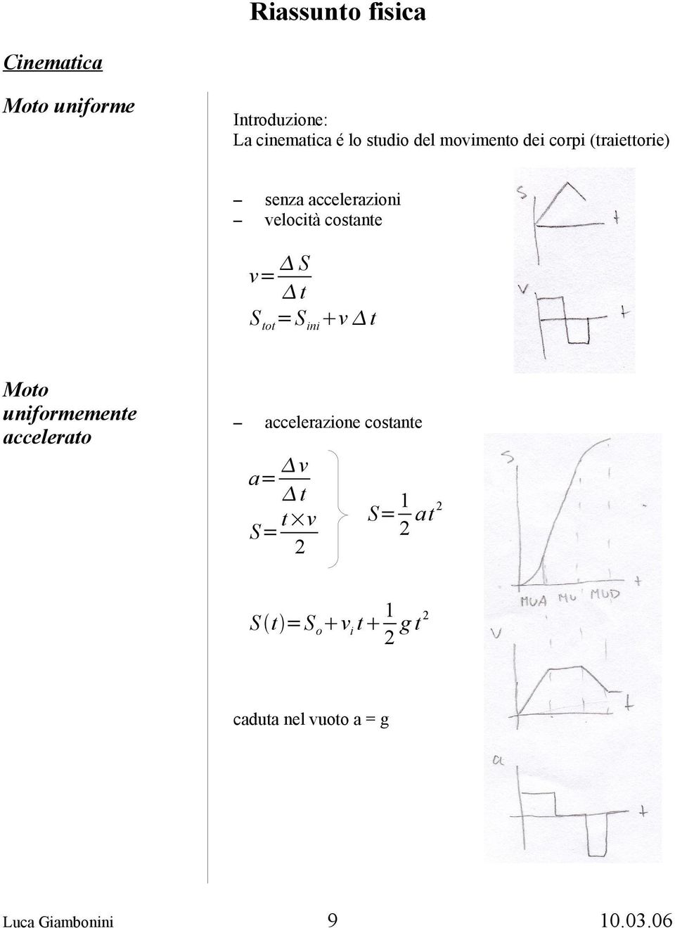 costante S t S tot =S ini v t v= Moto uniformemente accelerato