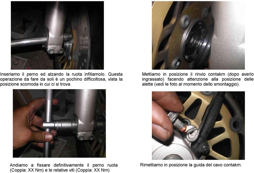 fissare definitivamente il perno ruota (Coppia: XX Nm) e le relative viti (Coppia: XX Nm) Mettiamo in posizione il