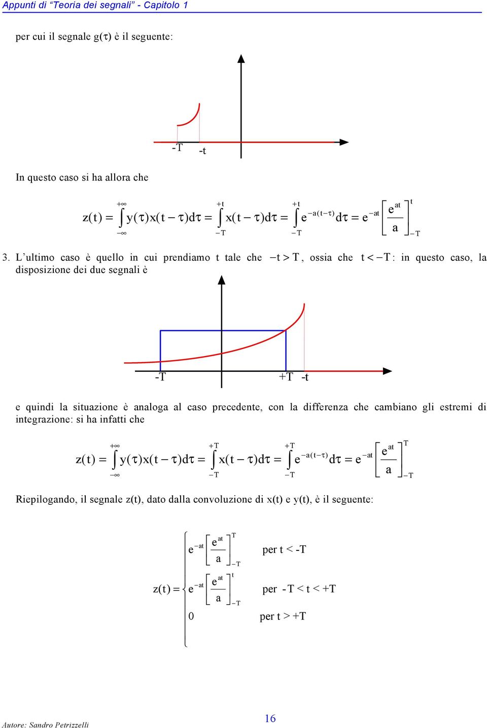 è analoga al caso precedene, con la differenza che cambiano gli esremi di inegrazione: si ha infai che a( τ) z( ) y( τ) x( τ) dτ x( τ) dτ e dτ e