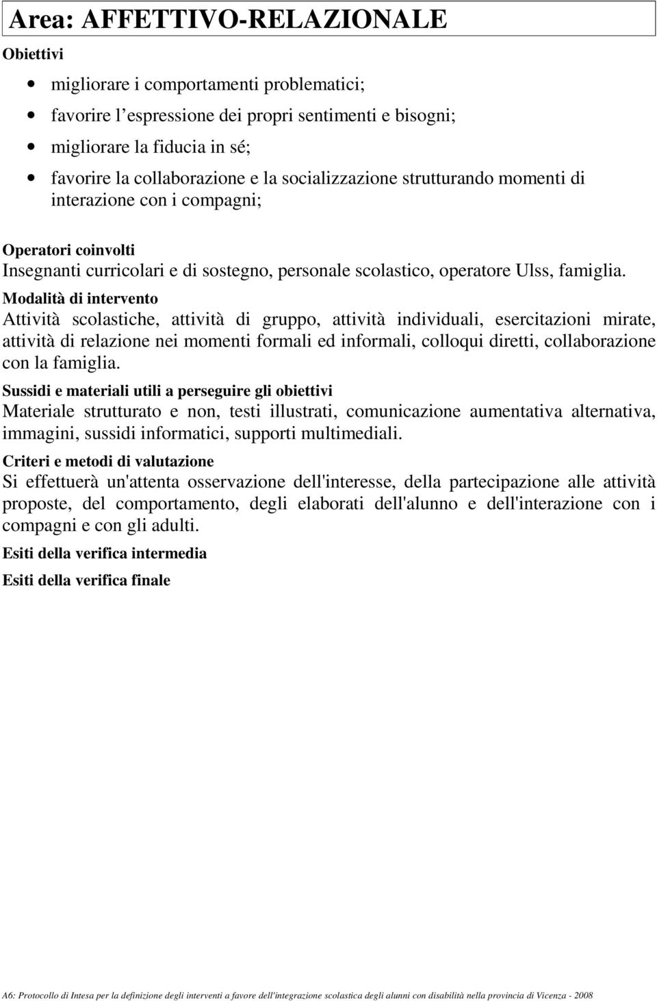 Modalità di intervento Attività scolastiche, attività di gruppo, attività individuali, esercitazioni mirate, attività di relazione nei momenti formali ed informali, colloqui diretti, collaborazione