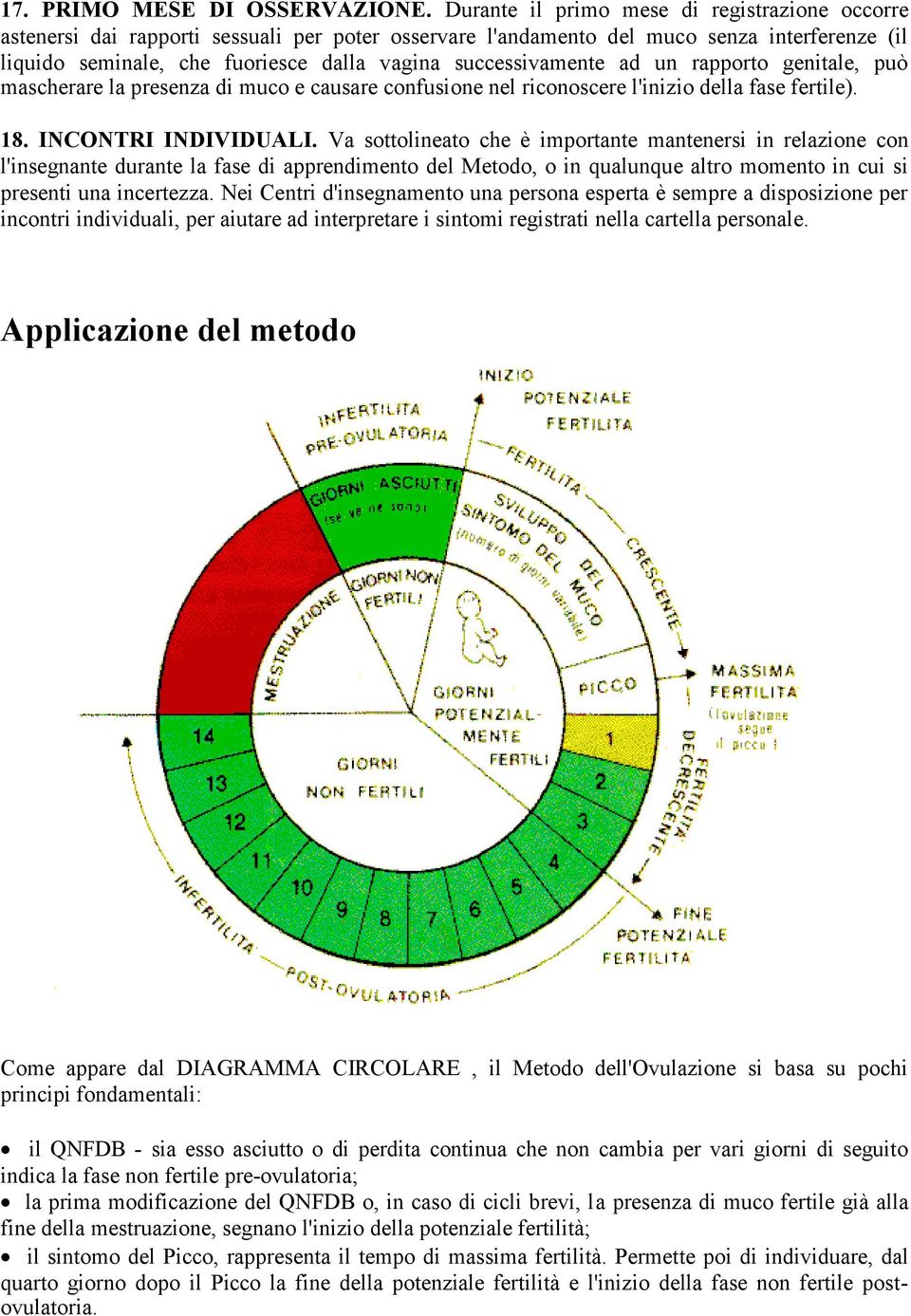 successivamente ad un rapporto genitale, può mascherare la presenza di muco e causare confusione nel riconoscere l'inizio della fase fertile). 18. INCONTRI INDIVIDUALI.