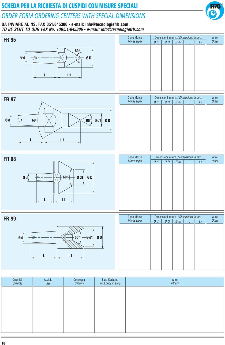 com R 95 Morse taper Ø d Ø Ø d1 L L1 Altre Other R 97 Morse taper Ø d Ø Ø d1 L L1 Altre Other R 98 Morse taper Ø d Ø Ø d1