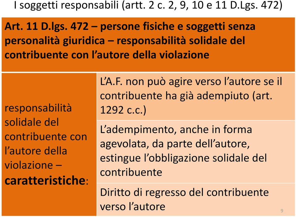 responsabilità solidale del contribuente con l autore della violazione caratteristiche: L A.F.