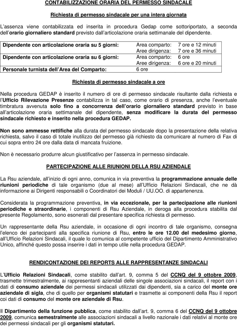 Dipendente con articolazione oraria su 5 giorni: Area comparto: 7 ore e 12 minuti Aree dirigenza: 7 ore e 36 minuti Dipendente con articolazione oraria su 6 giorni: Area comparto: 6 ore Aree