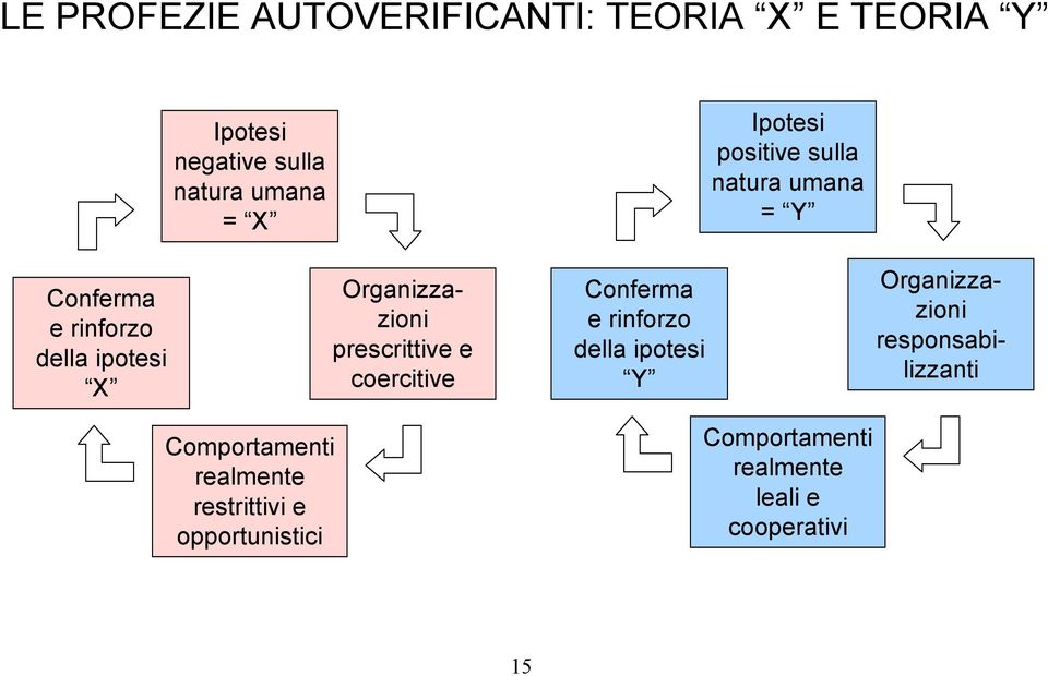 prescrittive e coercitive Conferma e rinforzo della ipotesi Y Organizzazioni