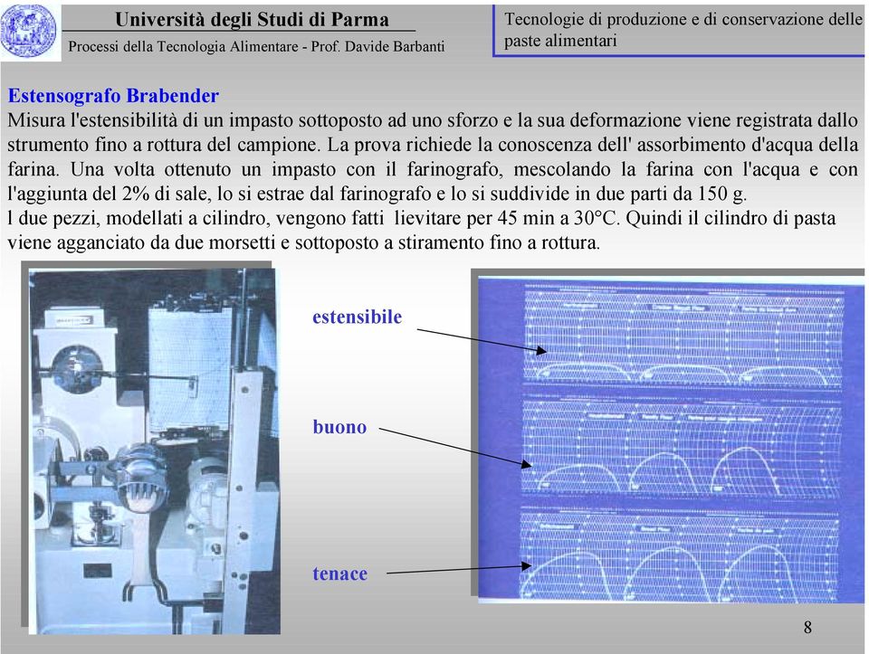 Una volta ottenuto un impasto con il farinografo, mescolando la farina con l'acqua e con l'aggiunta del 2% di sale, lo si estrae dal farinografo e lo si