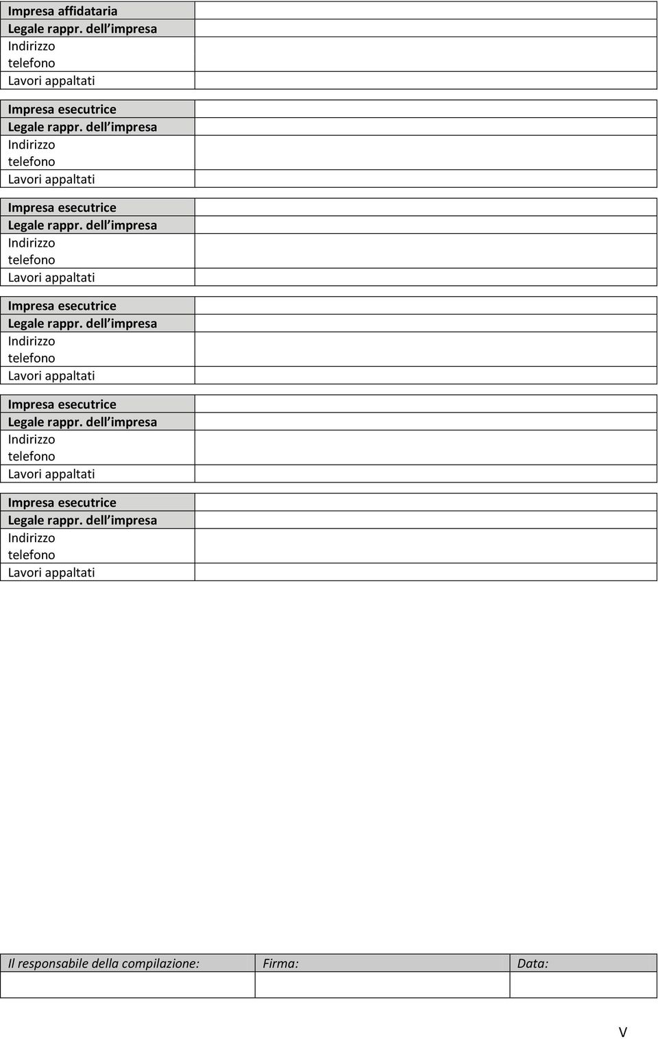 dell impresa Lavori appaltati Il responsabile della compilazione: Firma: Data: V