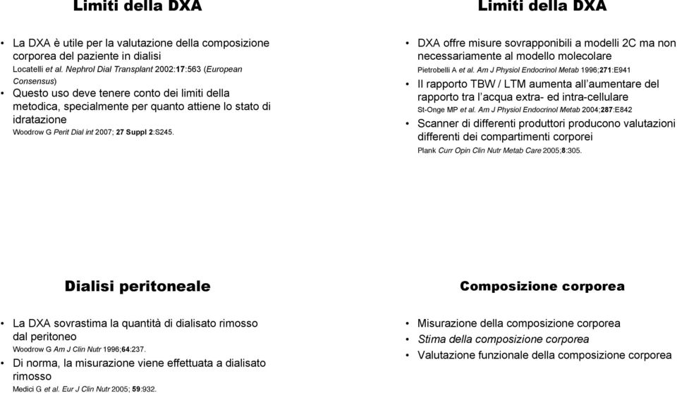 27 Suppl 2:S245. DXA offre misure sovrapponibili a modelli 2C ma non necessariamente al modello molecolare Pietrobelli A et al.