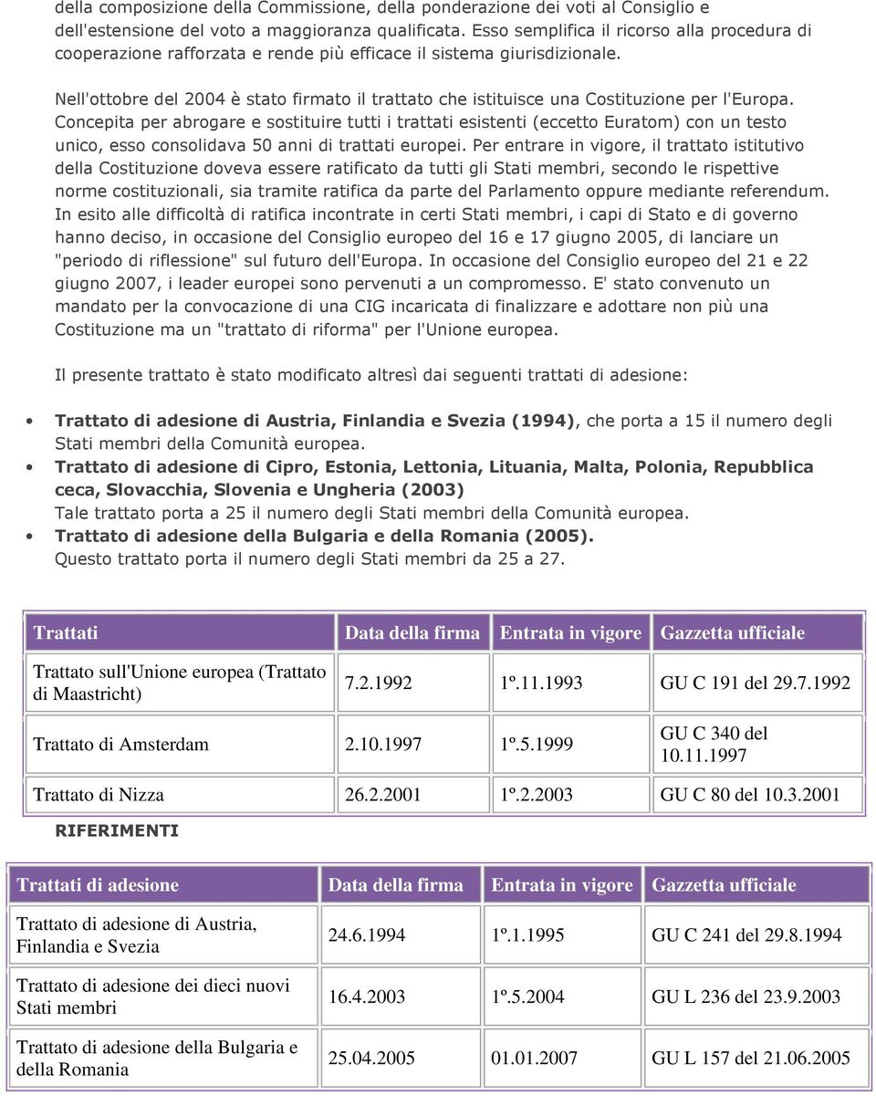 Nell'ottobre del 2004 è stato firmato il trattato che istituisce una Costituzione per l'europa.