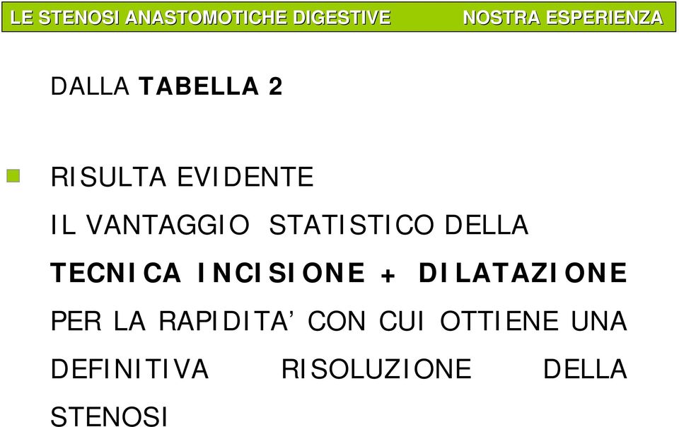 STATISTICO DELLA TECNICA INCISIONE + DILATAZIONE PER