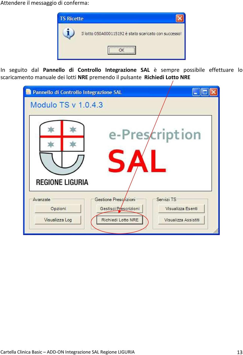 scaricamento manuale dei lotti NRE premendo il pulsante Richiedi