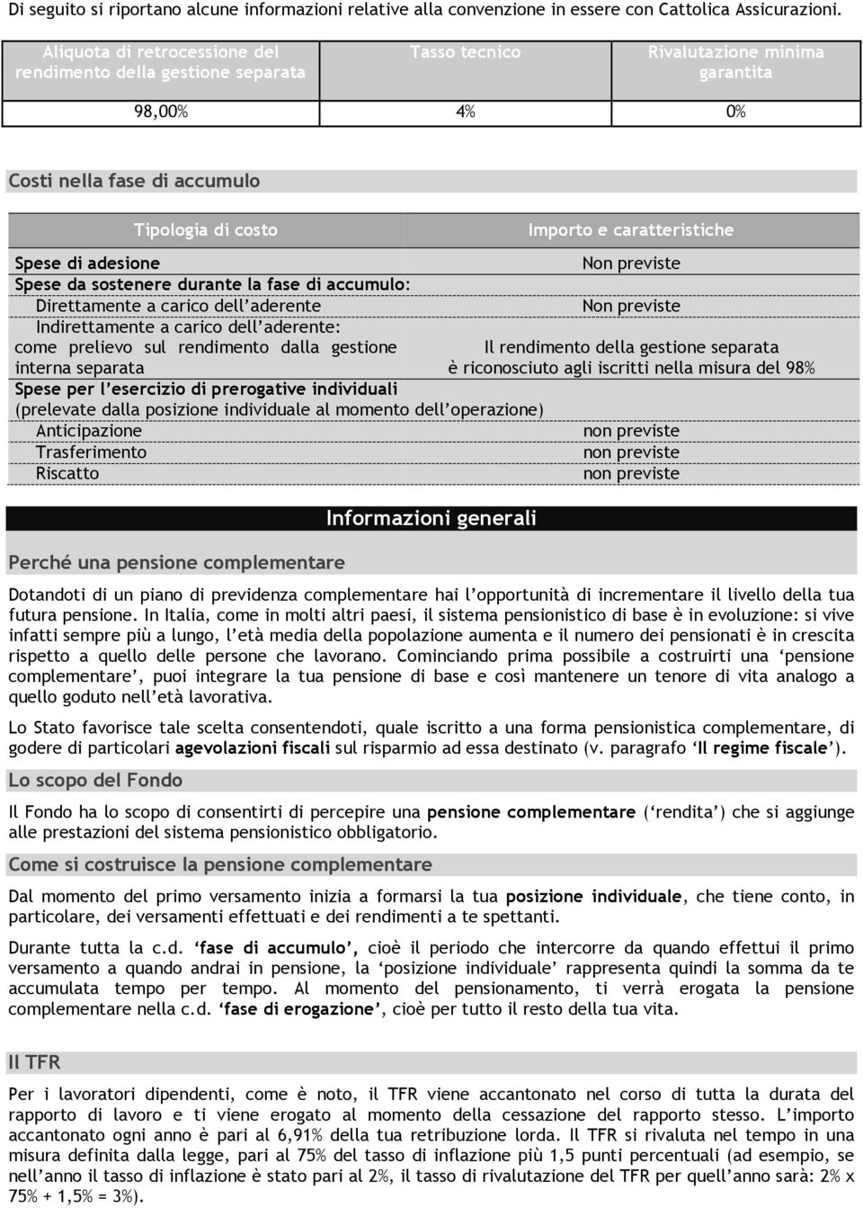 nella fase di accumulo Tipologia di costo Importo e caratteristiche Spese di adesione Non previste Spese da sostenere durante la fase di accumulo: Direttamente a carico dell aderente Non previste