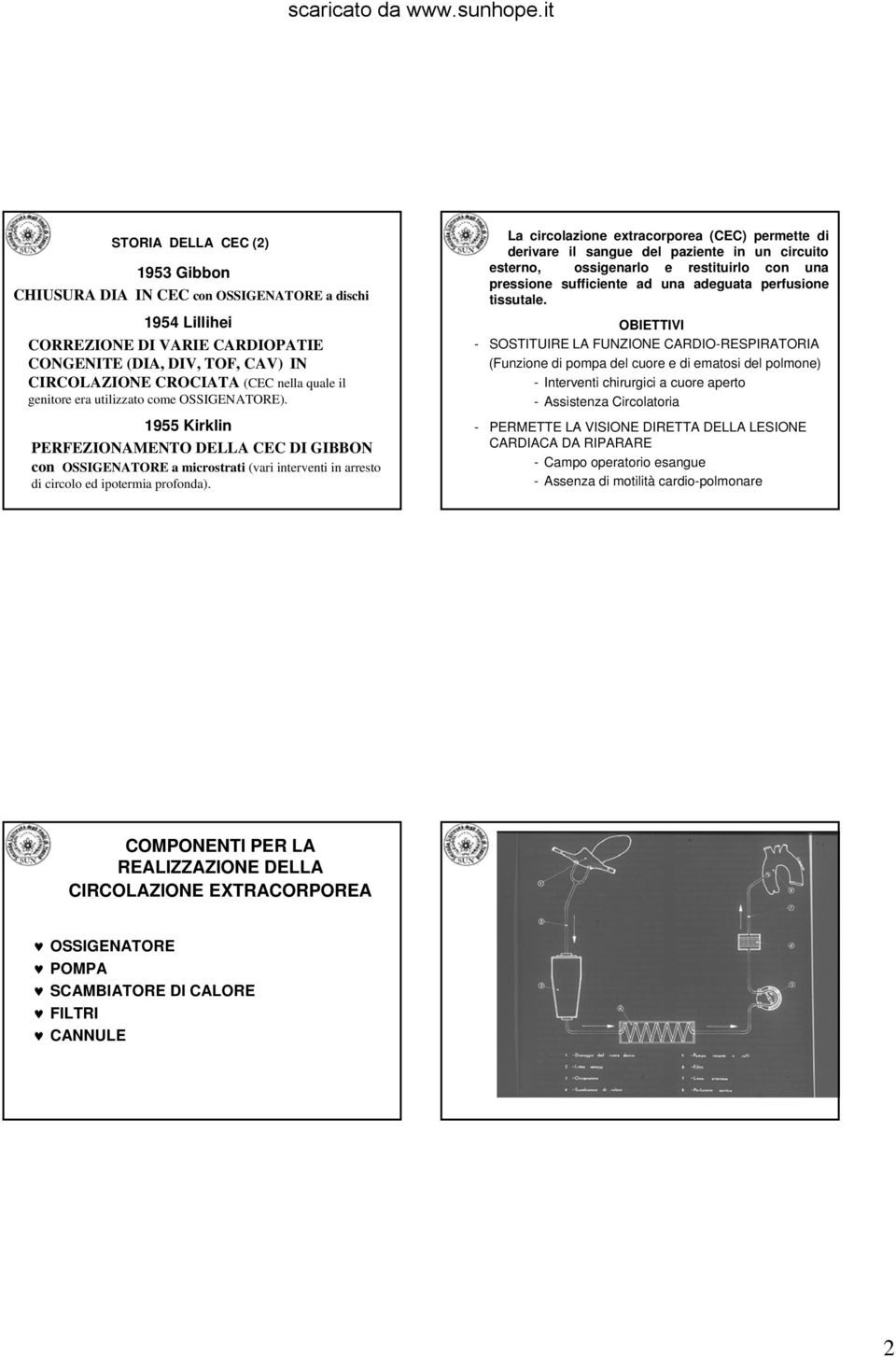 La circolazione extracorporea (CEC) permette di derivare il sangue del paziente in un circuito esterno, ossigenarlo e restituirlo con una pressione sufficiente ad una adeguata perfusione tissutale.