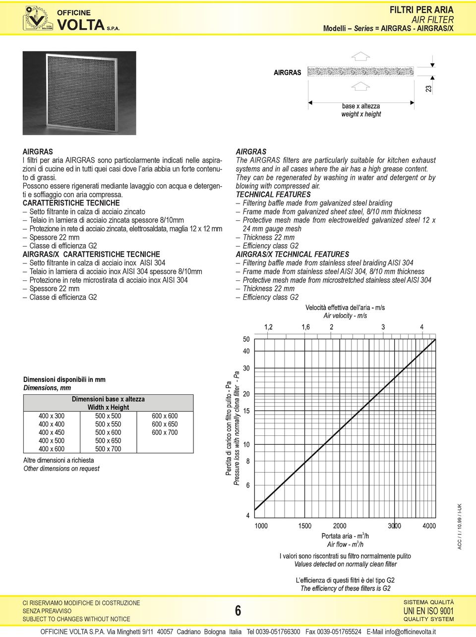 CARATTERISTICHE TECNICHE Setto filtrante in calza di acciaio zincato Telaio in lamiera di acciaio zincata spessore 8/10mm Protezione in rete di acciaio zincata, elettrosaldata, maglia 12 x 12 mm