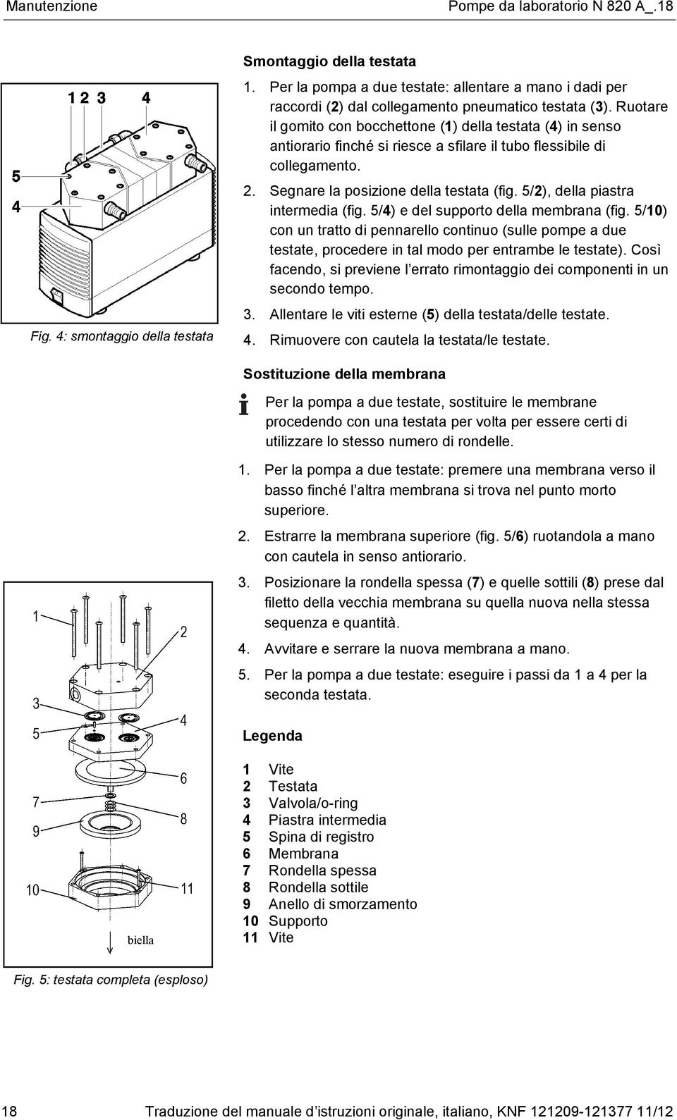 Ruotare il gomito con bocchettone (1) della testata (4) in senso antiorario finché si riesce a sfilare il tubo flessibile di collegamento. 2. Segnare la posizione della testata (fig.