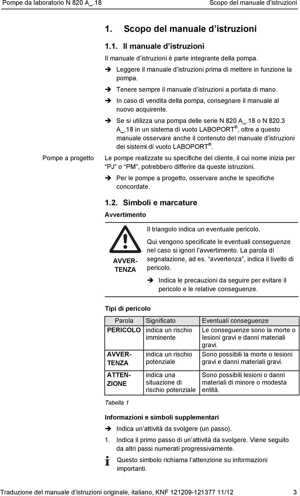 In caso di vendita della pompa, consegnare il manuale al nuovo acquirente. Se si utilizza una pompa delle serie N 820 A_.18 o N 820.3 A_.