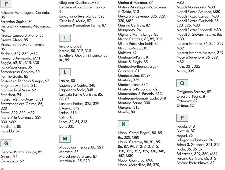 Frtte Vill omunle, 9,, M8 Frosinone, 8 Fuscldo, 87 G Genov Pizz Principe, 85 Ginos, 9 Giovinzzo, 6 VI Giuglino-Qulino, M8 Grssno-Grguso-Tricrico, 9 Gricignno-Teverol, 85, Grisoli-S Mri, 87 Gurdi