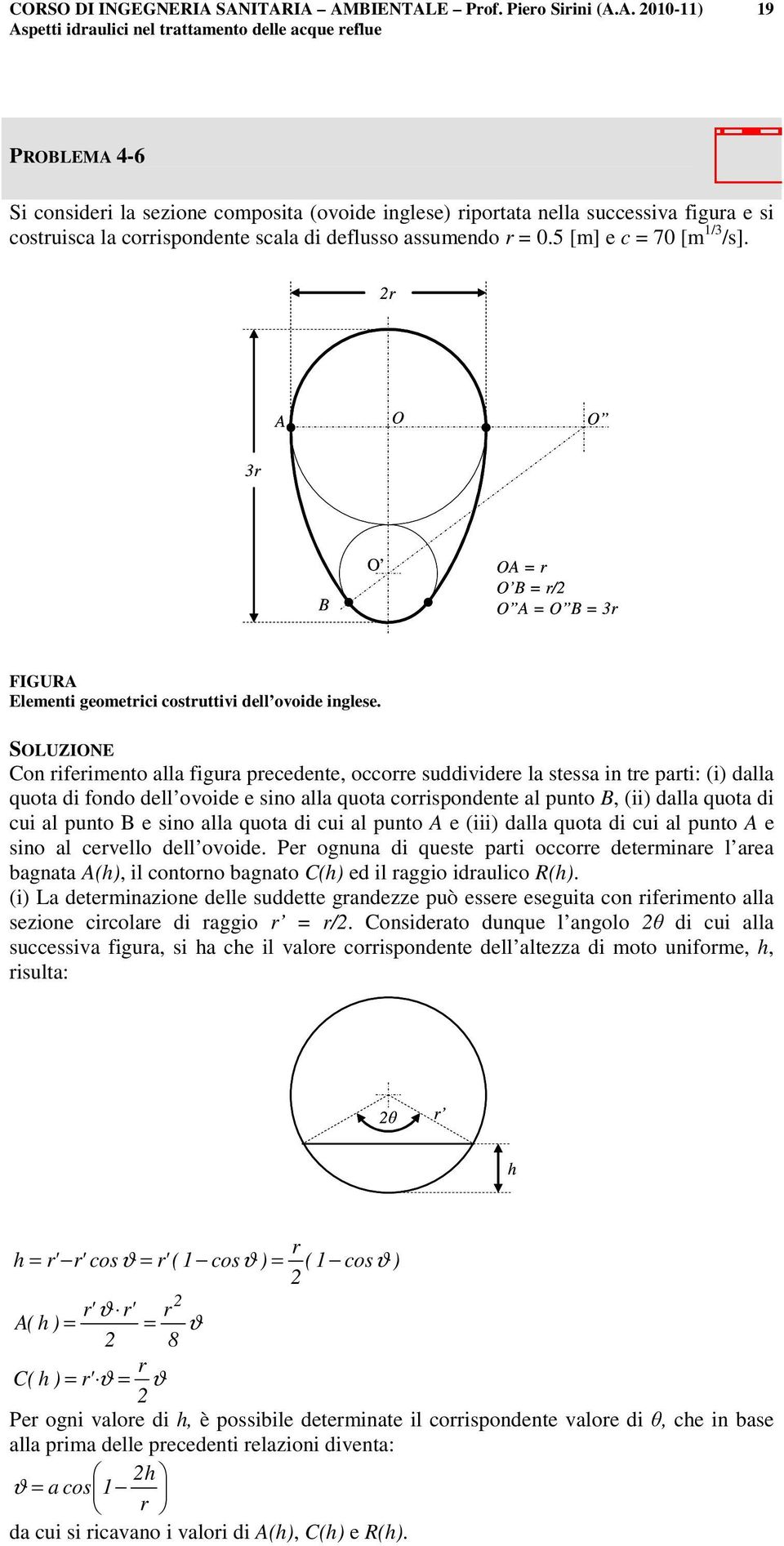 figura e si costruisca la corrispondente scala di deflusso assuendo r = 0.5 [] e c = 70 [ /3 /s].