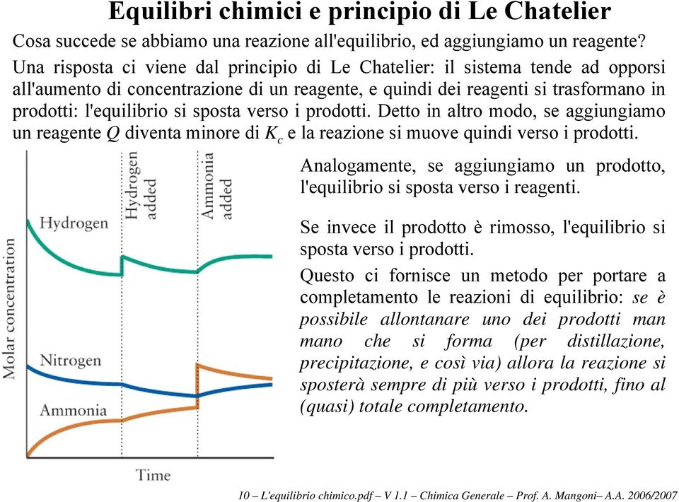 verso i prodotti. Detto in altro modo, se aggiungiamo un reagente Q diventa minore di e la reazione si muove quindi verso i prodotti.