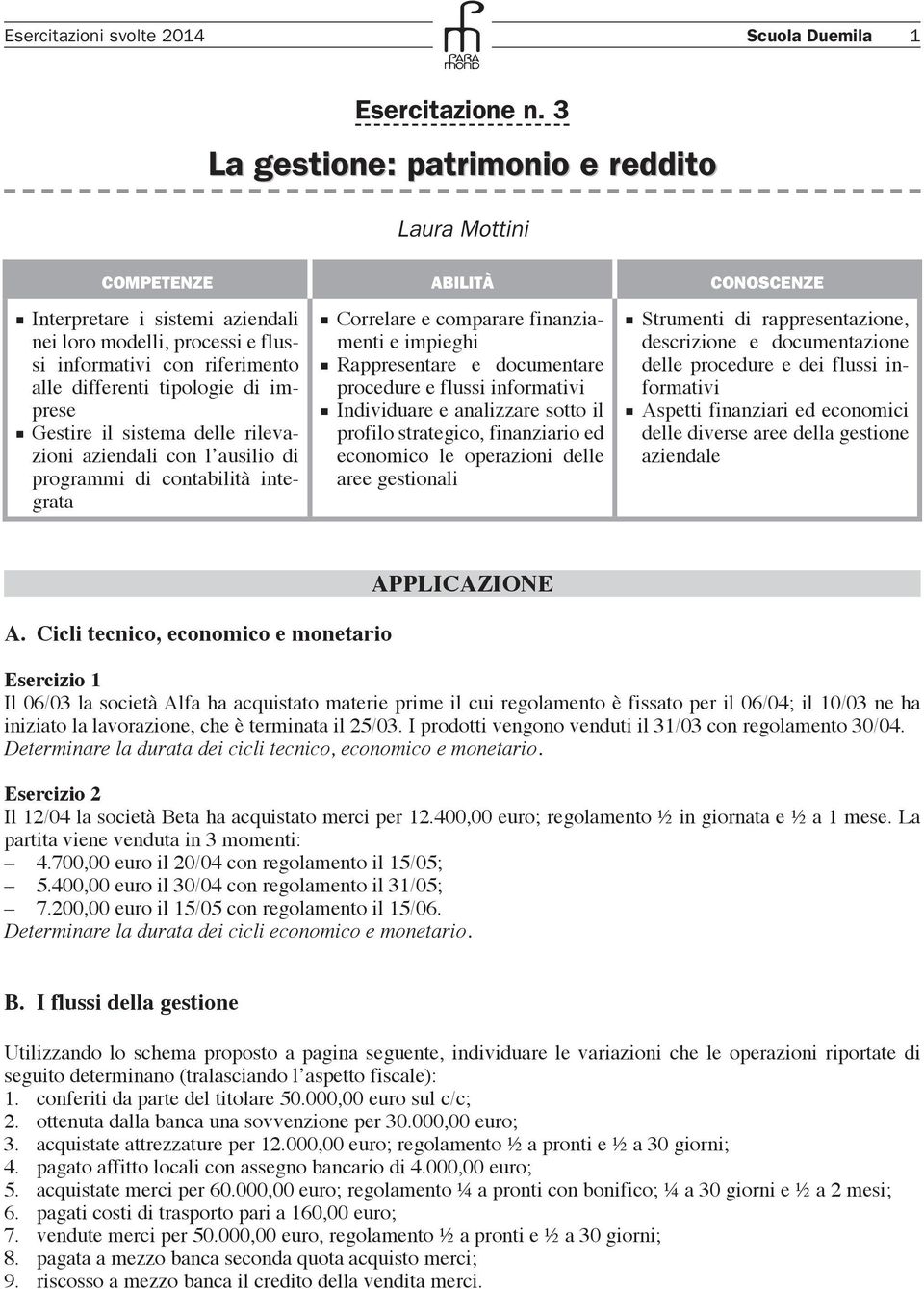 tipologie di imprese Gestire il sistema delle rilevazioni aziendali con l ausilio di programmi di contabilità integrata Correlare e comparare finanziamenti e impieghi Rappresentare e documentare