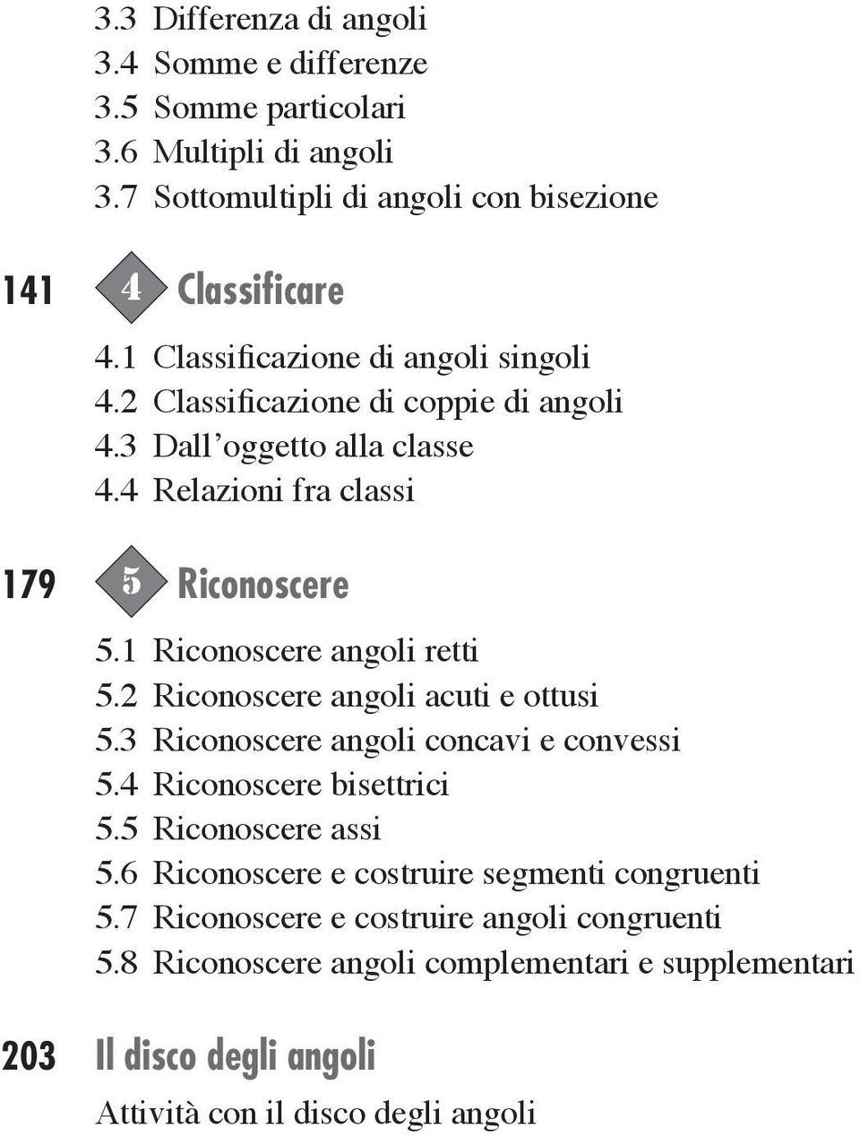 1 Riconoscere angoli retti 5.2 Riconoscere angoli acuti e ottusi 5.3 Riconoscere angoli concavi e convessi 5.4 Riconoscere bisettrici 5.5 Riconoscere assi 5.