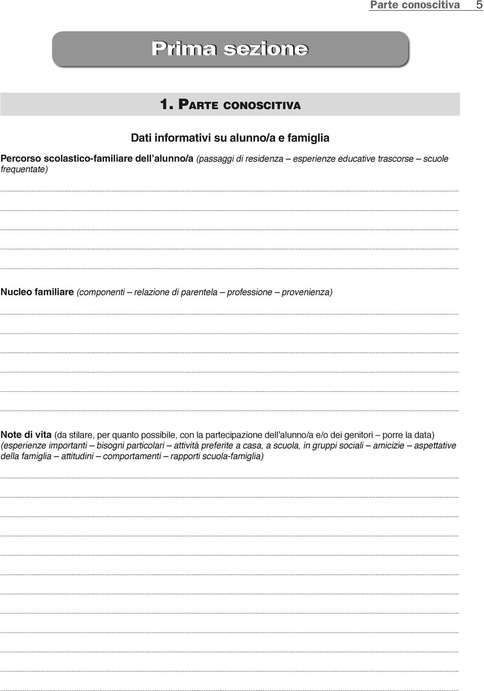 frequentate)............... Nucleo familiare (componenti relazione di parentela professione provenienza).