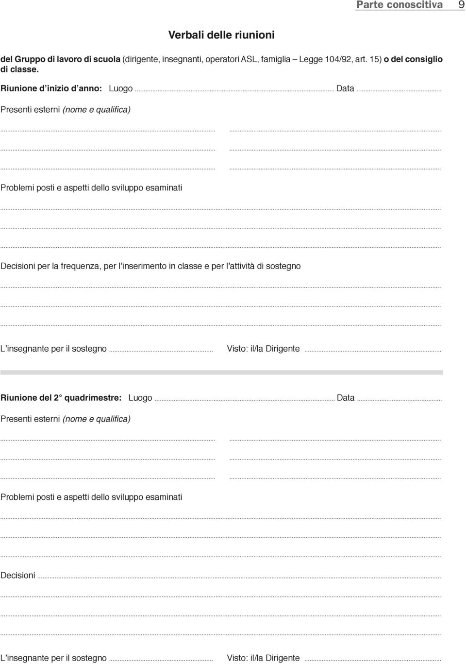 .. Presenti esterni (nome e qualifi ca) Problemi posti e aspetti dello sviluppo esaminati Decisioni per la frequenza, per l inserimento in classe e per l