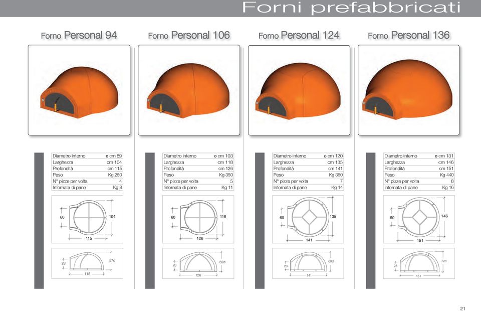 Kg 360 7 Kg 14 Personal 136 pianta ø cm 1 cm 146 cm 151 Kg 440 8 Kg 16 60 104 60 104 118 60 135 60 146 Personal 94 fianco