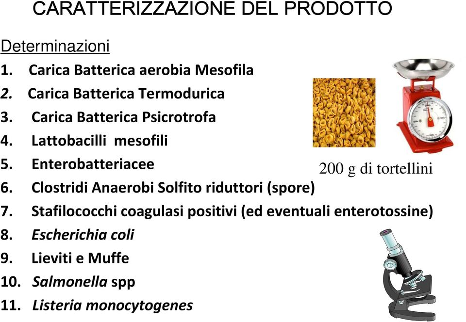 Enterobatteriacee 200 g di tortellini 6. Clostridi Anaerobi Solfito riduttori (spore) 7.