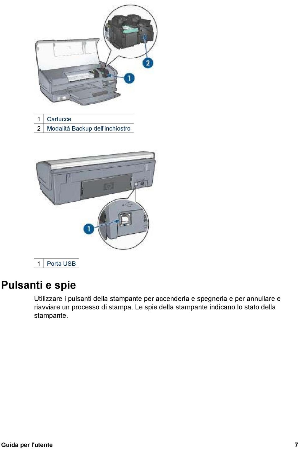 spegnerla e per annullare e riavviare un processo di stampa.